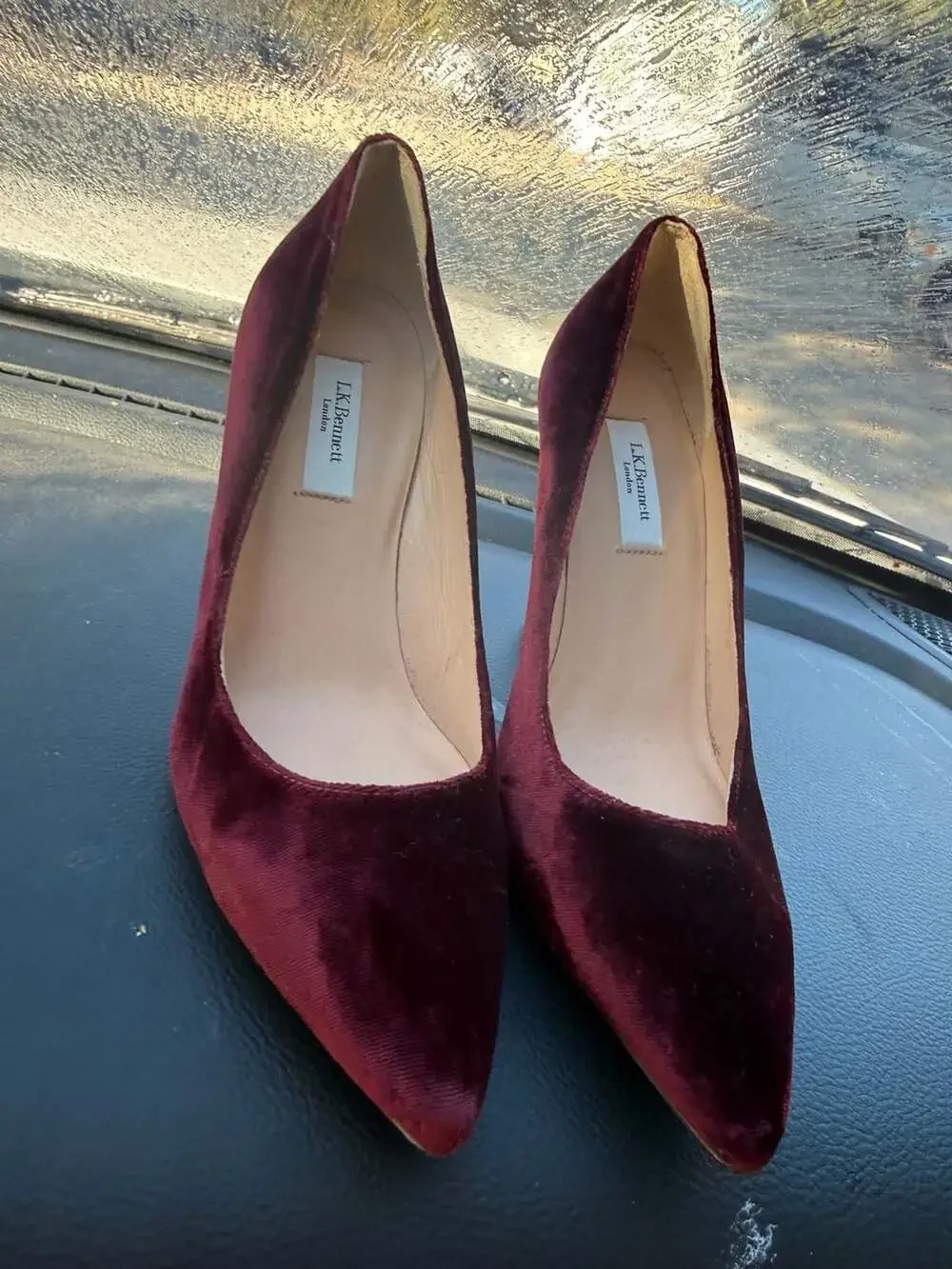 L.K. Bennett Fern Burgundy Velvet Pointed-Toe Stiletto Pumps